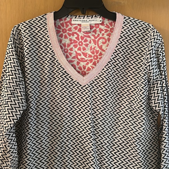 Gretchen Scott Women’s ZigZag Chevron Print Cotton Tunic Top Size Medium - Picture 2 of 10